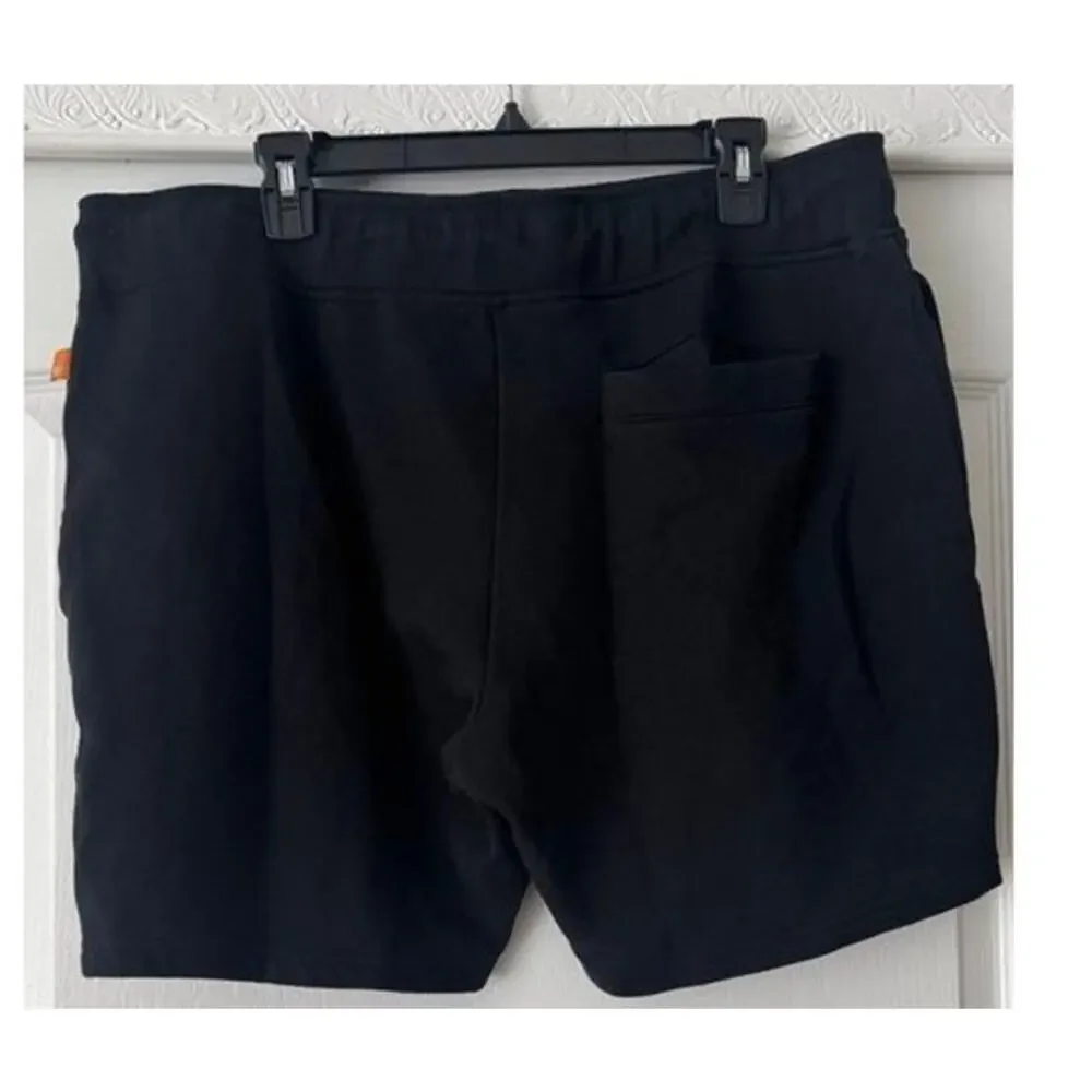 Timberland men’s fleece sweat shorts in classic black with orange logo -XL